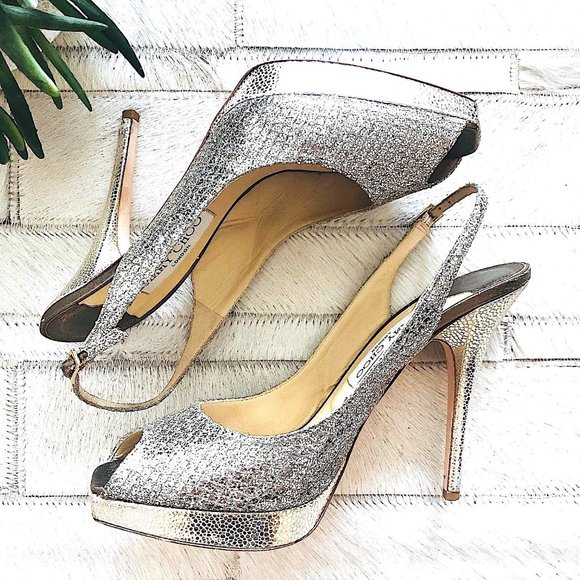 Jimmy Choo Clue Glitter Slingback Platform Heels - Picture 7 of 15